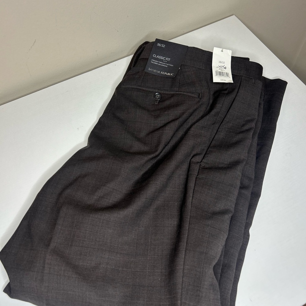 Banana Republic Pants Mens 38x32 Brown Plaid  Classic Fit Straight Tailored Leg